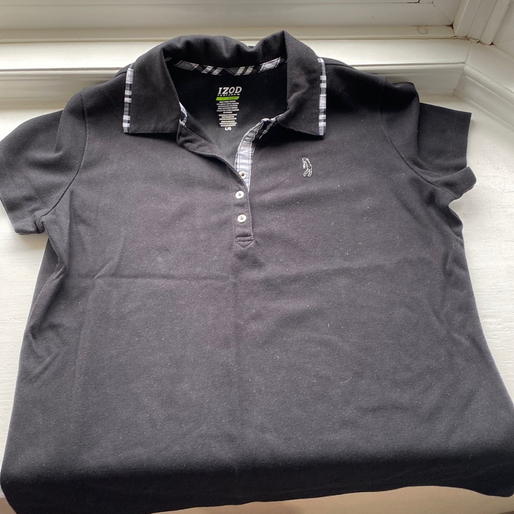 Black Izod Performance Golf Shirt with Tartan Trim